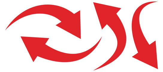 Red curve arrows set.Arrow sign. Set of curved arrows isolated on white background. Curved arrows, hand drawn curved arrows. Collection of pointers.