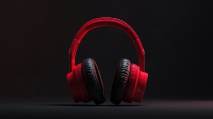 Vivid Red Headphones Isolated on Dark Background, Audio Experience Concept
