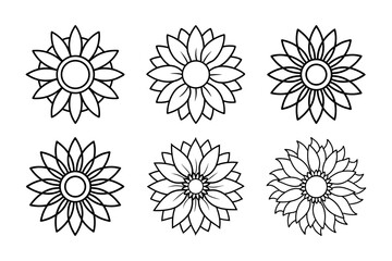 Sunflower Liner Icon Set. Flower Icon Vector Illustration Isolated on a White Background