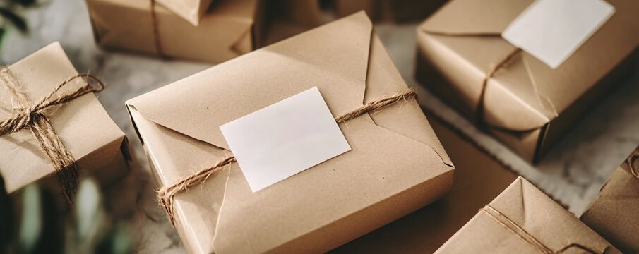 Close up of simple brown parcels waiting to be delivered