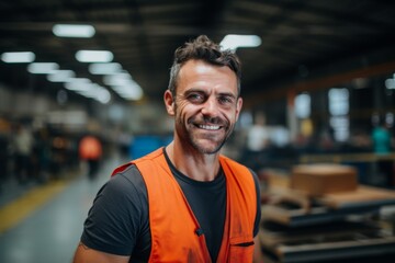 Fototapeta premium confident smiling man portrait in a factory worker