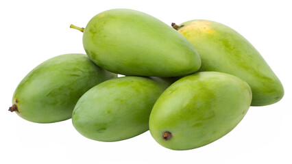 Green Mangoes Cluster On White Background