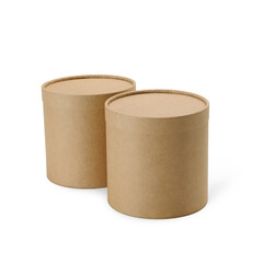 Two brown cylinder paper boxes with lid on white background