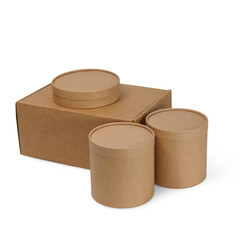 Various brown paper boxes on white background
