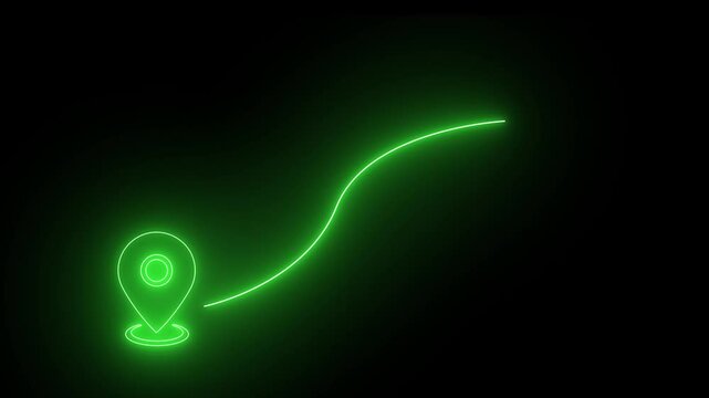 Neon location map icon. Neon digital location pin symbol with map futuristic illustration of GPS and directions animation on black background.