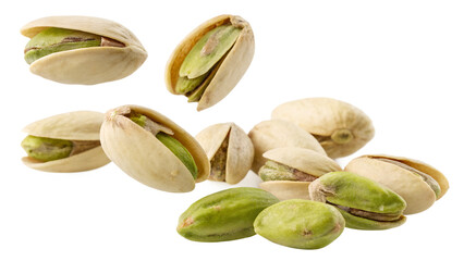 Falling Pistachio Nuts on White Background