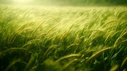 Obraz premium The emerald green cornfield shining in the sunshine