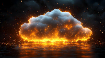 Fototapeta premium Fiery Cloud Glowing in the Dark Night