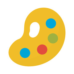 Fototapeta premium Colorful yellow painter's palette with blue, green, and red paint. Suitable for art blogs, painting supplies ads, and creative design projects