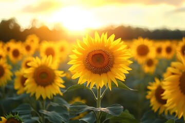 Obraz premium Sunflower fields under the sunshine