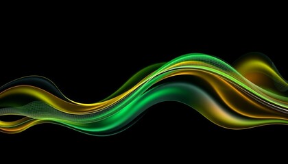 Obraz premium Abstract flowing black, green, and yellow waves; sleek, modern tech design, futuristic, digital