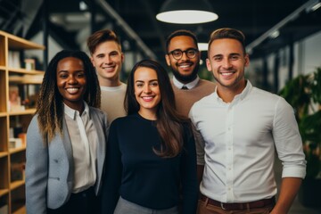 Fototapeta premium Smiling portrait of a diverse group of business people in a startup company office Nordic design
