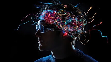 Obraz premium A person's brain illuminated with colorful light, showcasing intricate neural connections.
