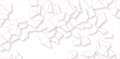 3D broken glass quartz Voronoi diagram vector background. white color Broken Stained-Glass Background with pink lines. Papercut geometric mosaic tiles pattern background. Seamless vintage vector bg.