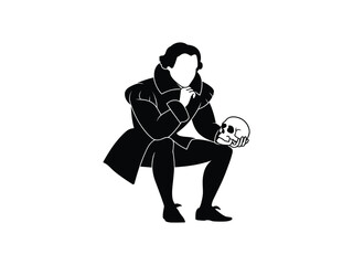 Dramatic Hamlet with Skull Silhouette | Kneeling Pose Vector Art