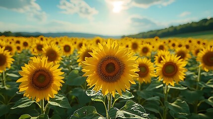 Obraz premium A sea of vibrant sunflowers against a serene summer sky