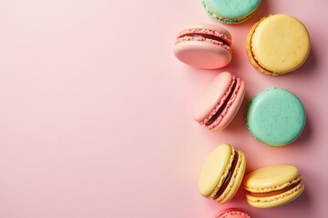 Obraz premium Colorful macarons on soft pink background