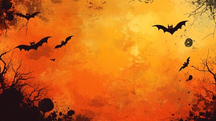 Halloween background showing bats flying over orange sky
