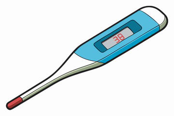 Digital thermometer showing high fever temperature indication of illness and sickness