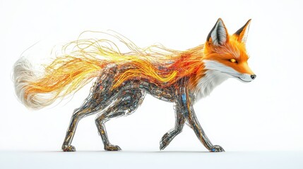 Obraz premium A futuristic fox with intricate mechanical and organic features.