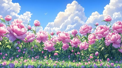Obraz premium Peonies swaying in the spring sunshine