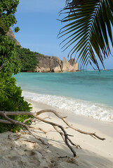 plage, rochers granitiques, Anse Source d'Argent , Océan indien, Ile de la Digue, Seychelles