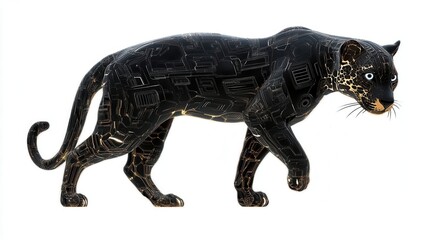A futuristic, cybernetic panther design with intricate golden circuits.