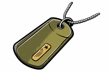 Stylized military dog tag with chain and star symbol isolated on white