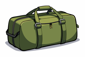 Olive green duffel bag illustration isolated on white background vector graphic