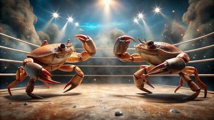 Fototapeta premium Two crabs are boxing on the boxing stage.