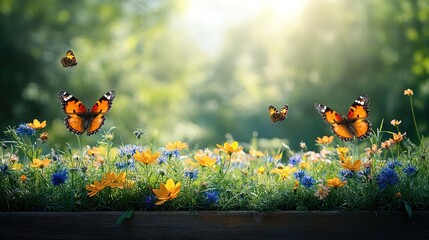 Butterflies flit among wildflowers in a sun-drenched meadow
