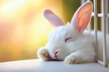 Obraz premium The peaceful moment of a pet rabbit in a cage