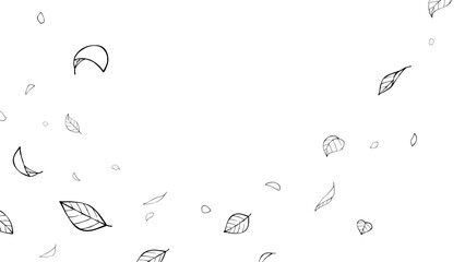 シンプルな葉っぱが舞う背景イラスト_線画_塗りあり_16:9