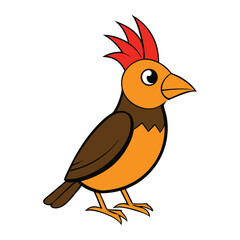 A cute cartoon bird vector illustration features a happy animal with a colorful feather on a branch