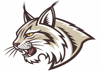 Fierce bobcat head mascot illustration with aggressive expression and neutral colors