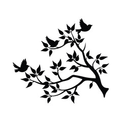 The birds on a tree branch in the spring time