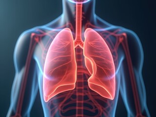 medicinal herbs and berries, traditional medicine Close up of a person's lungs with red and blue colors. The lungs are shown in a 3D format