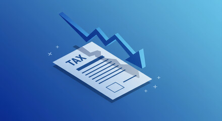 An illustrated tax document with a downward-trending graph, symbolizing reduced tax rates or financial downturns.