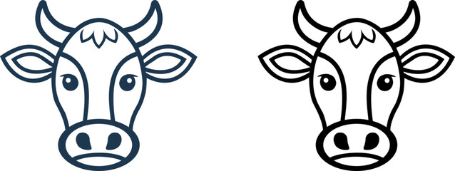 Minimal Cow Head Vector Icons - Line Art Farm Animal Logo
