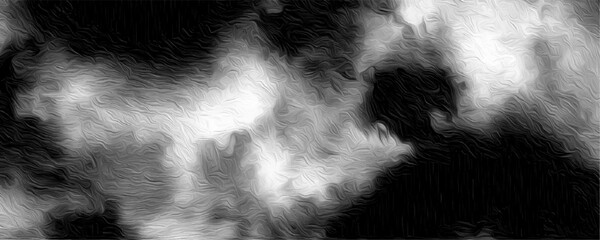 Black and white ink effect water color illustration. Gray aquarelle painted background. White Cloud Isolated on Black. Monochrome black and white ink effect watercolor. 