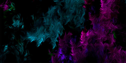Abstract Colorful  Smoke Texture Neon Purple, Blue, and Green Ink Flow on Dark Background, Vibrant Swirling Motion, Futuristic Fractal Design for Posters, Covers, Tech Art, and Digital Design.	
