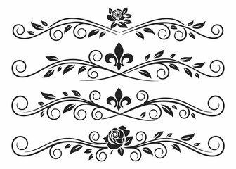 Elegant floral dividers with fleur de lis and rose decorations vector