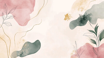 minimal style abstract background with floral line art and watercolor textures ideal for contemporary branding materials and elegant presentations