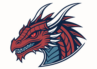 Fierce red dragon head with sharp teeth and glowing red eyes vector