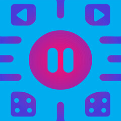 Pause Button Icon with Abstract Background – Minimalist Blue and Pink Vector Design