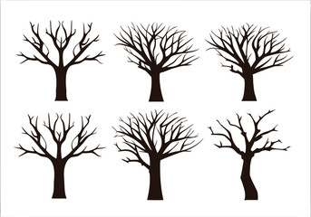 Bare Tree Silhouettes – Minimalist Black and White Vector Tree Illustrations

