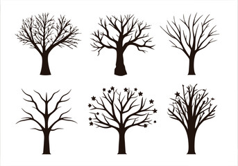Obraz premium Bare Tree Silhouettes – Minimalist Black and White Vector Tree Illustrations