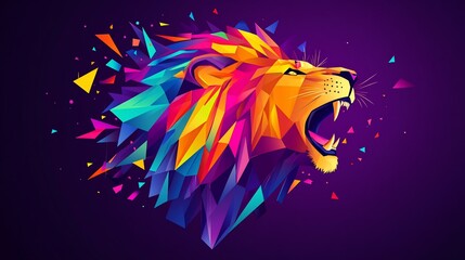 Abstract Lion Roaring, Colorful Geometric Design