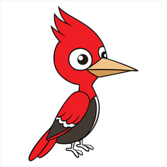 Vector art showcases a red cartoon hummingbird, a wild tropical bird in flight, with a distinct beak and wing, a vibrant nature illustration
