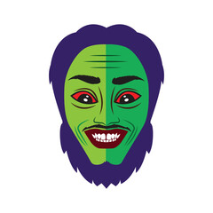 Cartoon funny vampire face. Scary Halloween dracula character design Vector illustration.